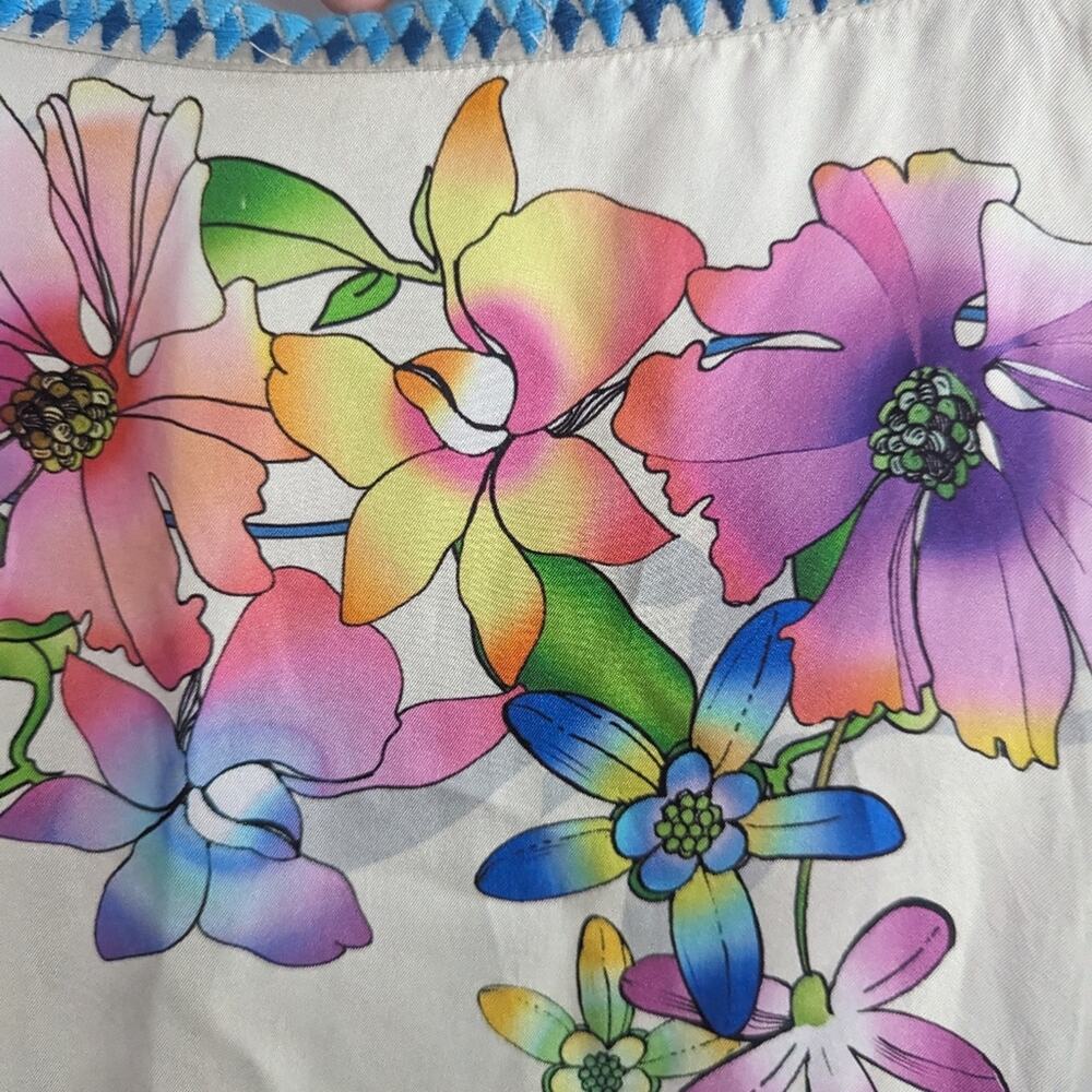 Women's Johnny Was Silk Stellar Poncho XS Rainbow Floral Tassels - Picture 6 of 8